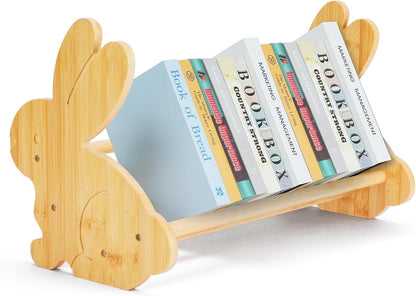 Rabbit-Shaped Desktop Bookshelf – Small Bamboo Book Organizer & Magazine Rack for Kids’ Study Table or Office Desk