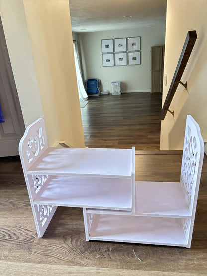 Mini White Desktop Bookshelf – Cute & Versatile Office Desk Organizer for Women & Kids | Small Storage Shelf for Study, Makeup, or Decor