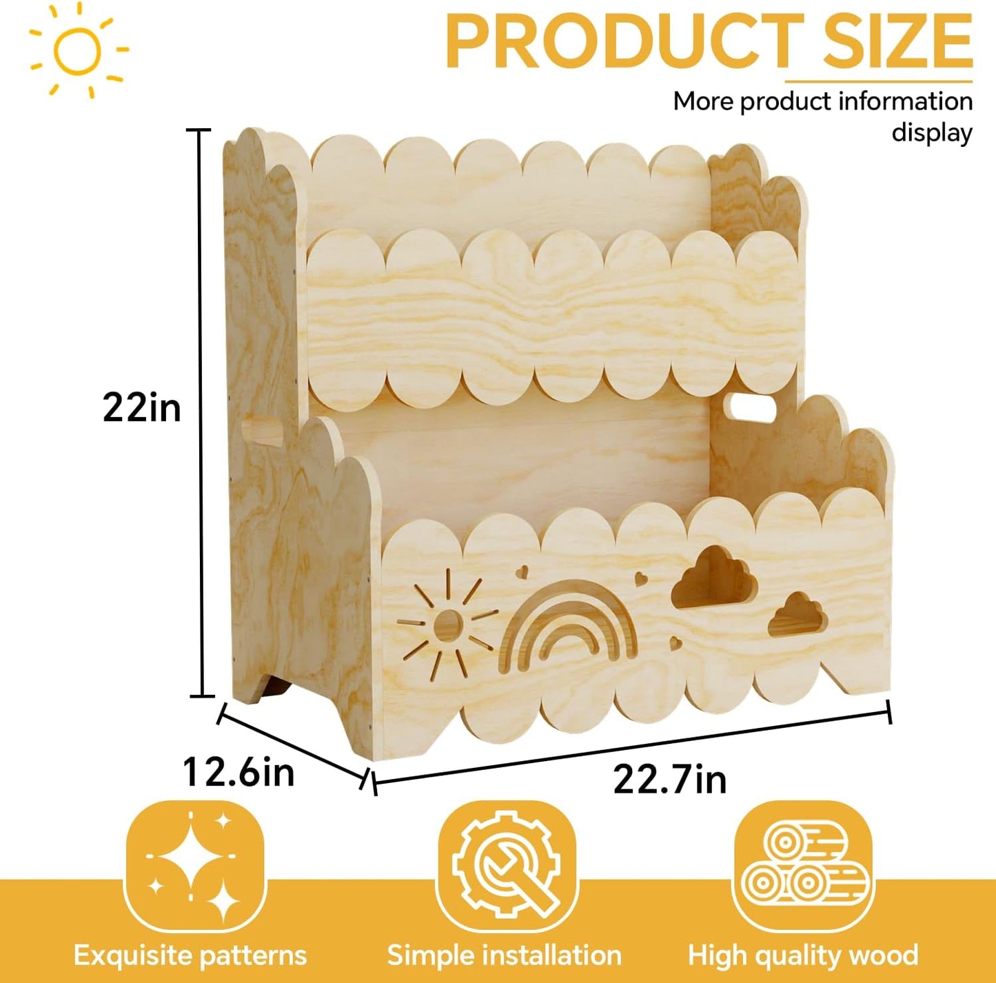 Montessori 2-Tier Wooden Bookshelf – Toddler Book Rack & Toy Storage for Nursery, Kids' Room