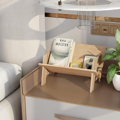 Wooden Tabletop Bookshelf – Compact Desktop Book Organizer & Cookbook Shelf for Office, Bedroom, or Living Room (Burlywood Finish)