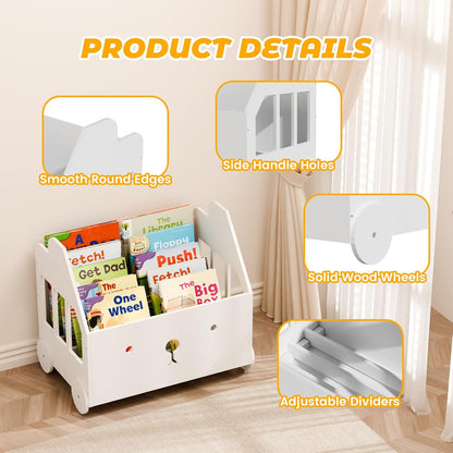 Montessori Wooden Kids Bookshelf – Nursery & Toddler Book Display Shelf with 4 Adjustable Dividers for Bedroom, Playroom & Classroom Storage