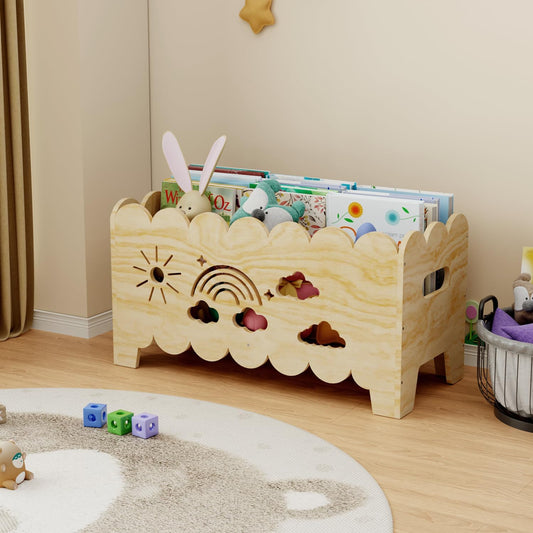 Montessori Wooden Kids Bookshelf & Toy Organizer – Toddler Book Rack for Nursery, Playroom