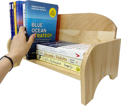 Couch-Style Wooden Desktop Bookshelf – Compact Tabletop Organizer for Books, Magazines & CDs | Natural Wood Finish for Home Office & Dorm Use