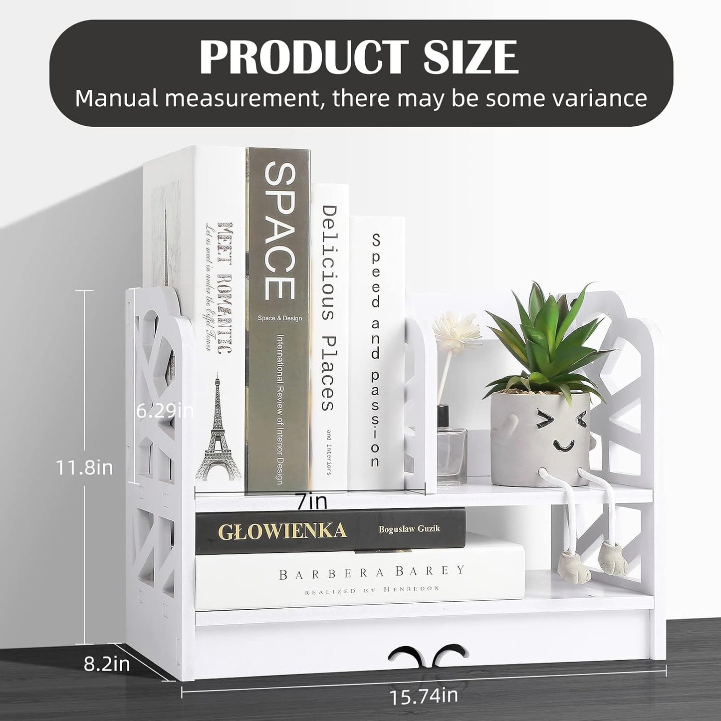 YGYQZ Mini Desktop Bookshelf – White Desk Organizer for Women & Kids, Cute Office Storage Shelf