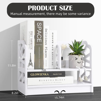 YGYQZ Mini Desktop Bookshelf – White Desk Organizer for Women & Kids, Cute Office Storage Shelf