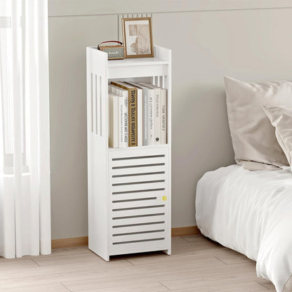 Slim 4-Tier Bathroom Storage Cabinet – Narrow Organizer with Door & Open Shelves for Small Spaces