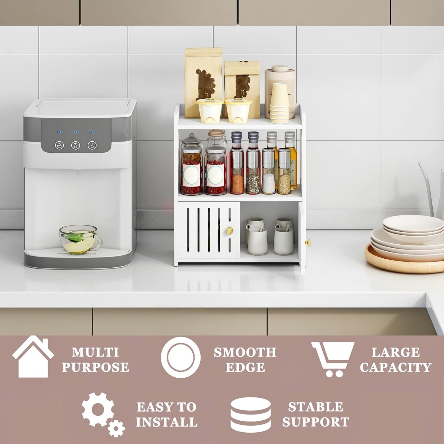 3-Tier White Bathroom Countertop Organizer with Doors – Storage Shelf.