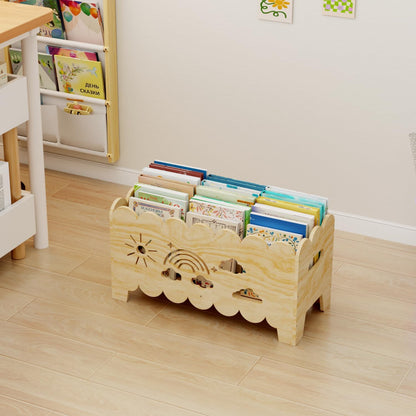 Montessori Wooden Kids Bookshelf & Toy Organizer – Toddler Book Rack for Nursery, Playroom