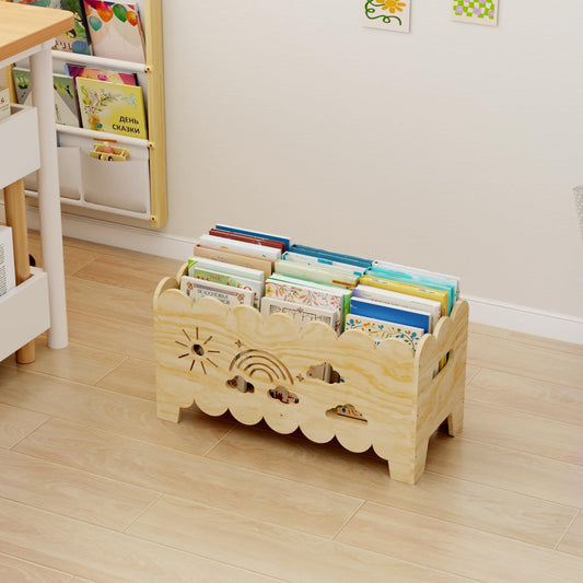 Montessori Wooden Kids Bookshelf & Toy Organizer – Toddler Book Rack for Nursery, Playroom