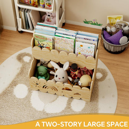 Montessori 2-Tier Wooden Bookshelf – Toddler Book Rack & Toy Storage for Nursery, Kids' Room