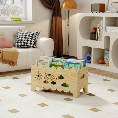 Montessori Wooden Kids Bookshelf & Toy Organizer – Toddler Book Rack for Nursery, Playroom