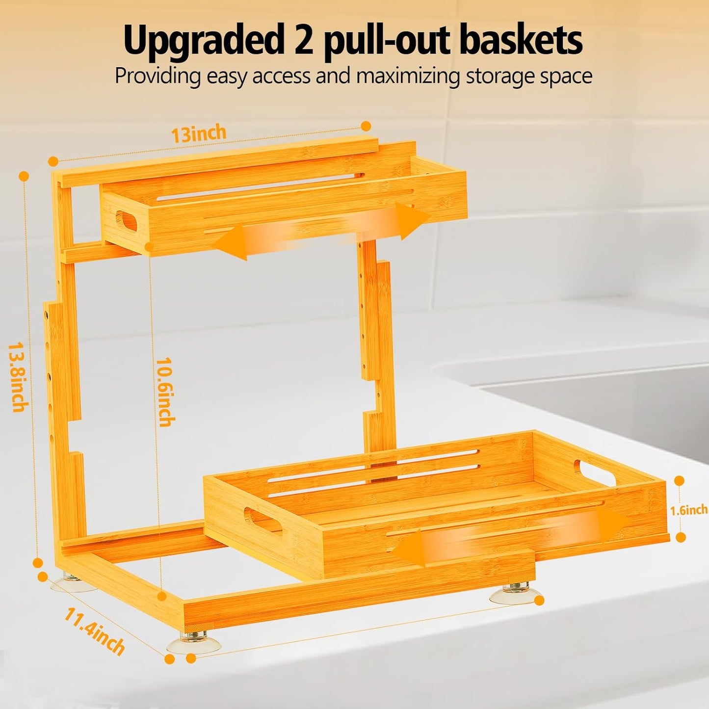 Under Sink wood Organizer – Dual Sliding Drawers for Bathroom, Kitchen & Pantry Storage