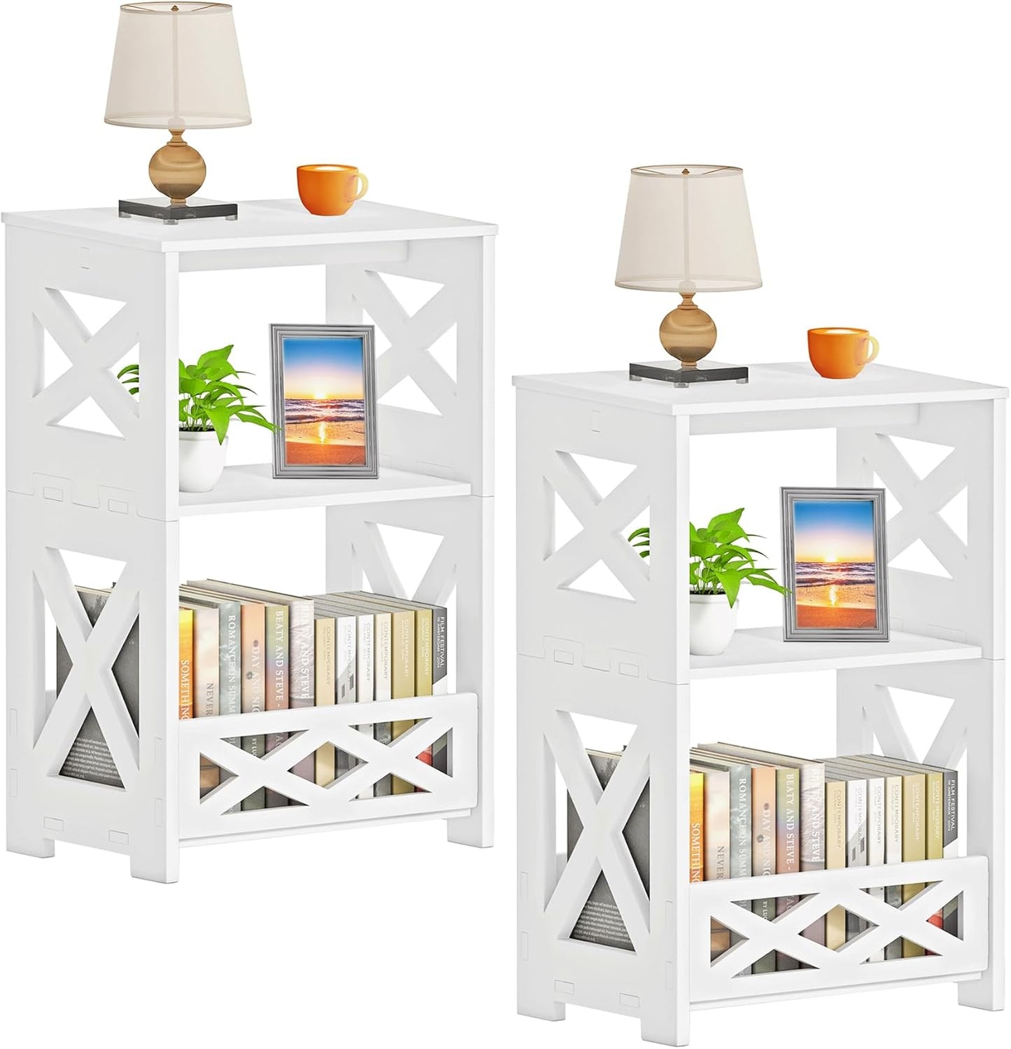 Modern 3-Tier Decorative Bookshelf – Compact Side Shelf with Storage for Bedroom, Living Room & Kids' Room