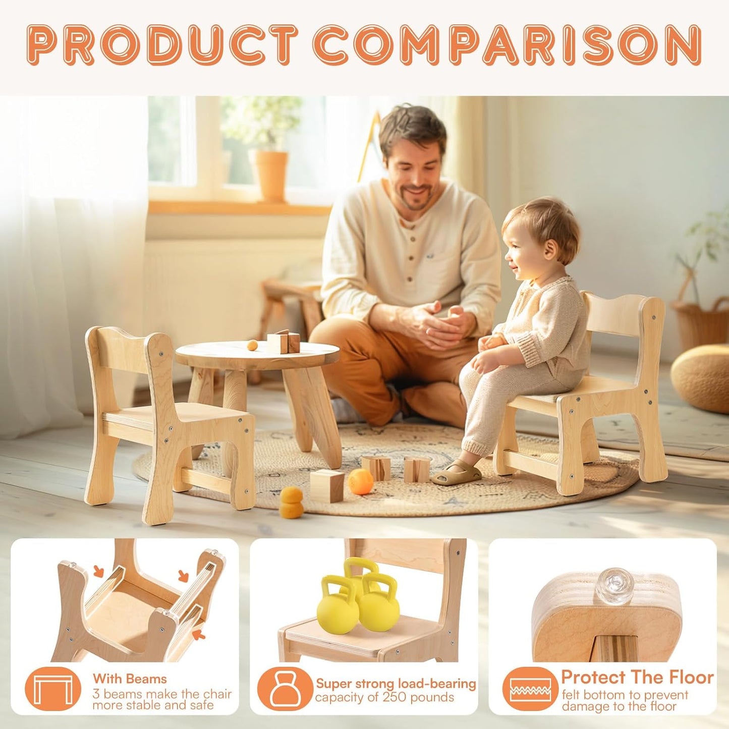 ROBOTIME Wooden Kids Chairs – Set of 2 Toddler Chairs for Table, Playroom, and Nursery | Safe & Sturdy Children’s Wooden Furniture for Eating, Reading & Playing