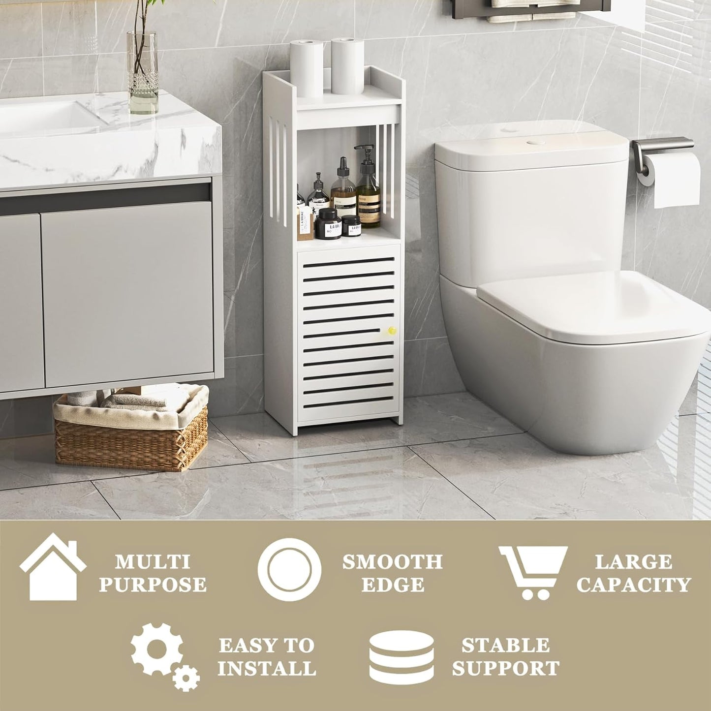 Slim 4-Tier Bathroom Storage Cabinet – Narrow Organizer with Door & Open Shelves for Small Spaces