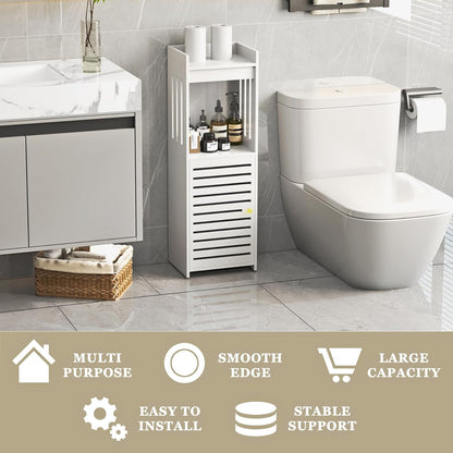 Slim 4-Tier Bathroom Storage Cabinet – Narrow Organizer with Door & Open Shelves for Small Spaces