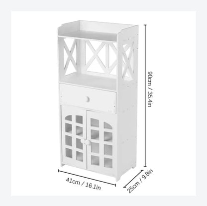 Modern White Bathroom Storage Cabinet with Shelves & Drawer