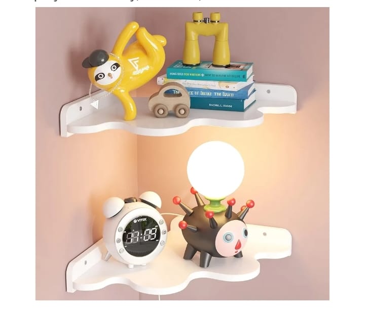 Creative Cloud Shape Wall  Wooden Shelf with Cable Cut-Out, Easy to Hang for Bedroom, Living Room & Kids Room (White)