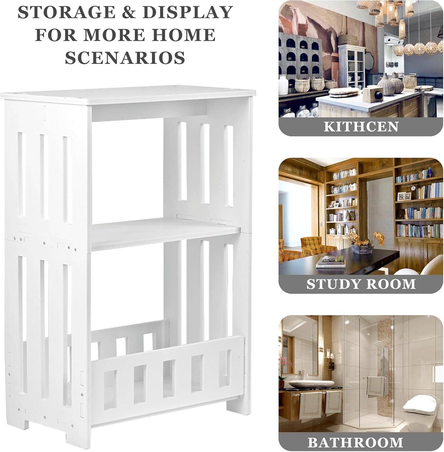 Modern 3-Tier Compact Bookshelf – Slim White Storage Shelf for Bedroom, Office & Living Room Décor