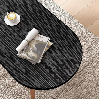 Oval MDF Coffee Table – Low Floor Sitting Table with 4 Solid Wood Legs for Living Room, Bedroom & Study Area