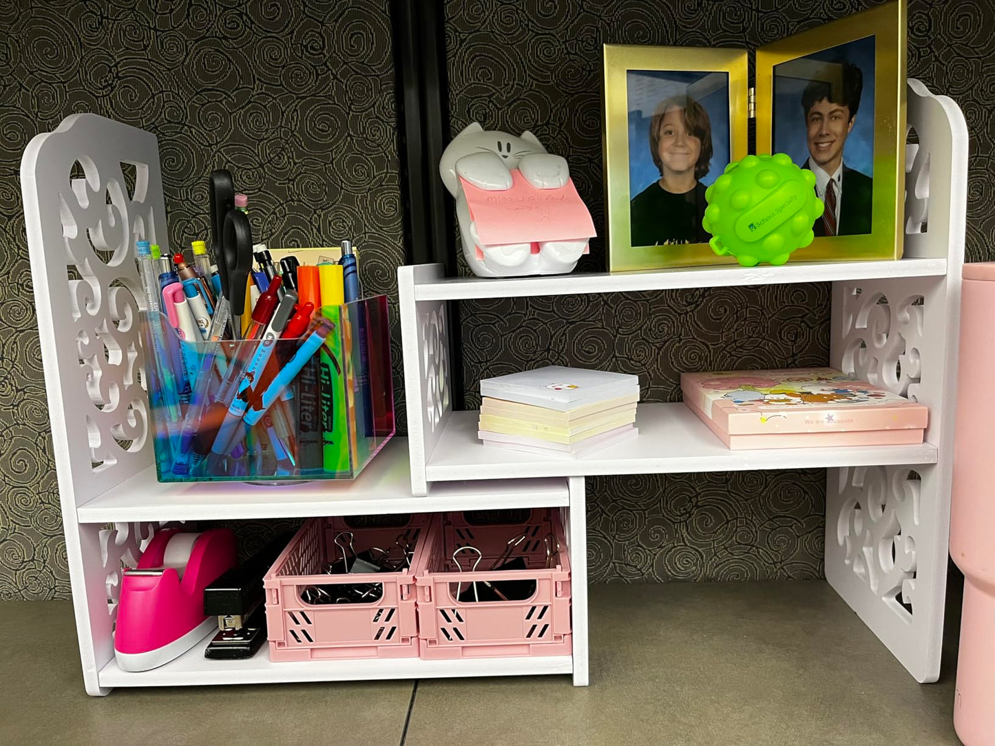 Mini White Desktop Bookshelf – Cute & Versatile Office Desk Organizer for Women & Kids | Small Storage Shelf for Study, Makeup, or Decor