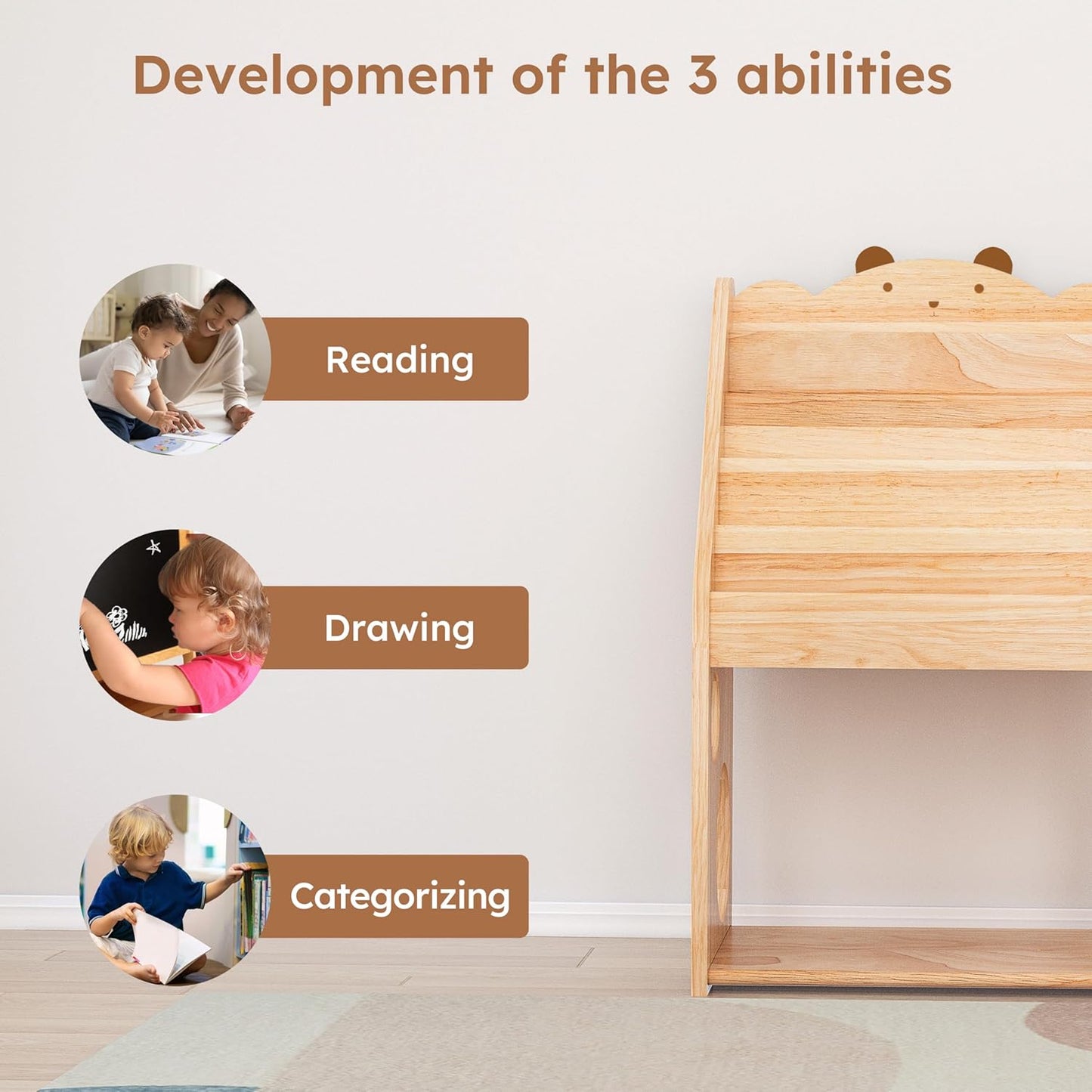 Woodtoe 5-Tier Montessori Bookshelf with Chalkboard & Toy Storage – Large Wooden Book Display Shelf for Kids’ Bedroom, Nursery & Classroom