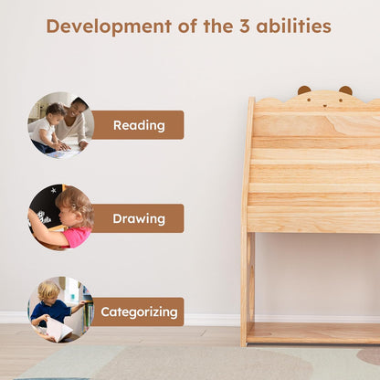 Woodtoe 5-Tier Montessori Bookshelf with Chalkboard & Toy Storage – Large Wooden Book Display Shelf for Kids’ Bedroom, Nursery & Classroom