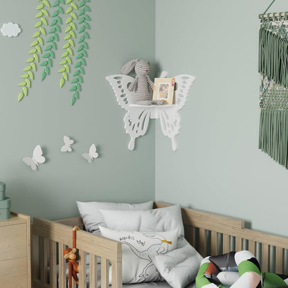 Butterfly Corner Wall Shelf – Cute White Floating Shelf for Nursery, Kids’ Room & Home Decor | Hollow Design Decorative Wall Storage