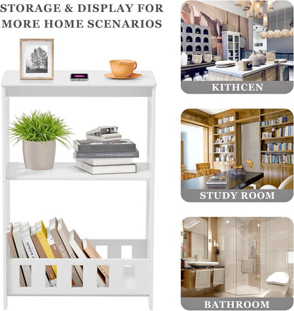 Modern 3-Tier Compact Bookshelf – Slim White Storage Shelf for Bedroom, Office & Living Room Décor