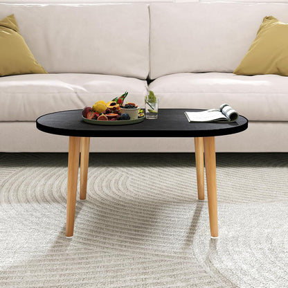 Oval MDF Coffee Table – Low Floor Sitting Table with 4 Solid Wood Legs for Living Room, Bedroom & Study Area