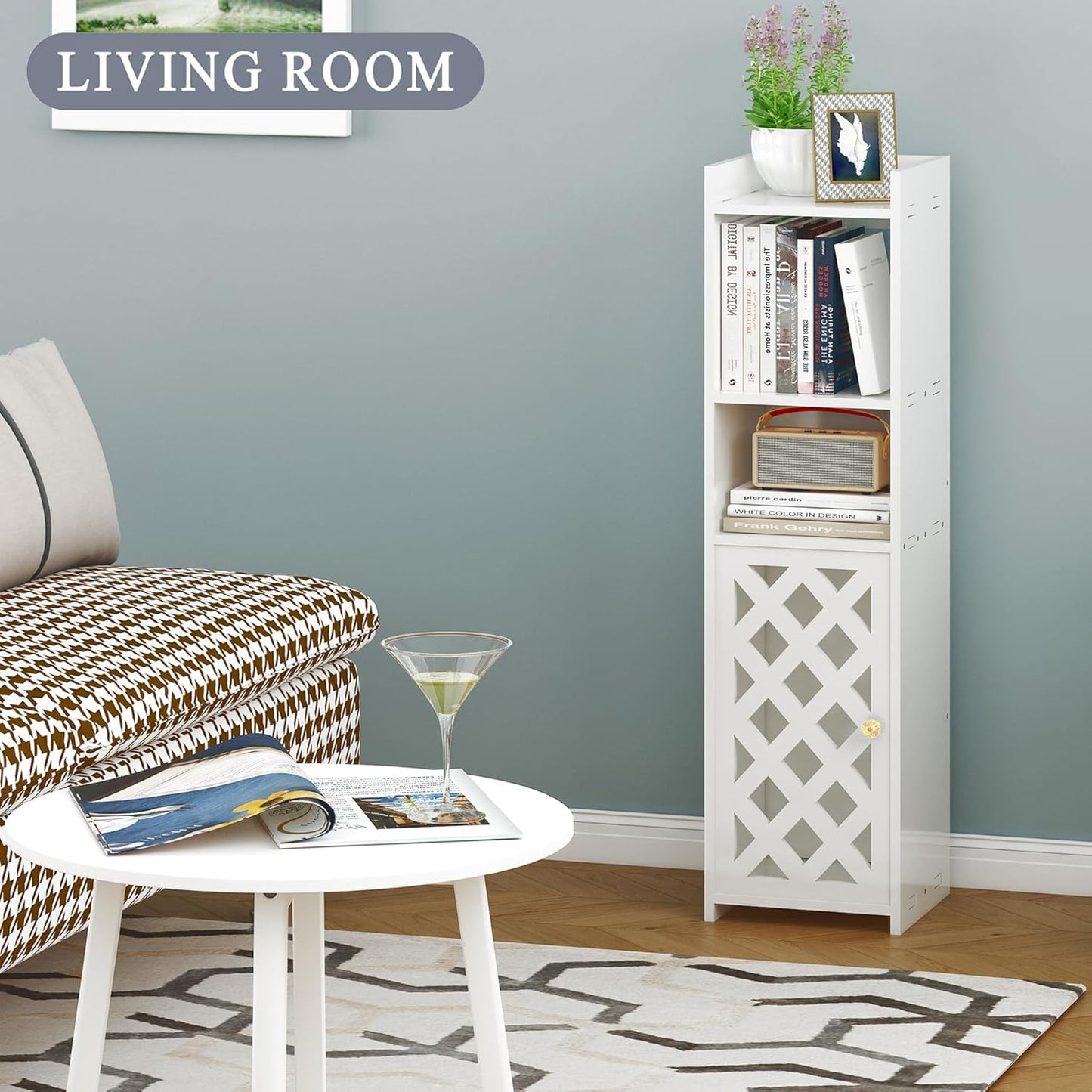 Slim Freestanding Bathroom Storage Cabinet – Compact Organizer with Door & Open Shelf for Narrow Spaces, Kitchen & Living Room