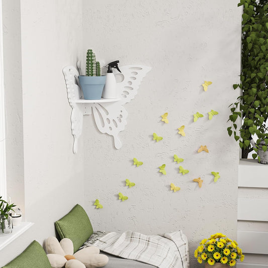 Butterfly Corner Wall Shelf – Cute White Floating Shelf for Nursery, Kids’ Room & Home Decor | Hollow Design Decorative Wall Storage