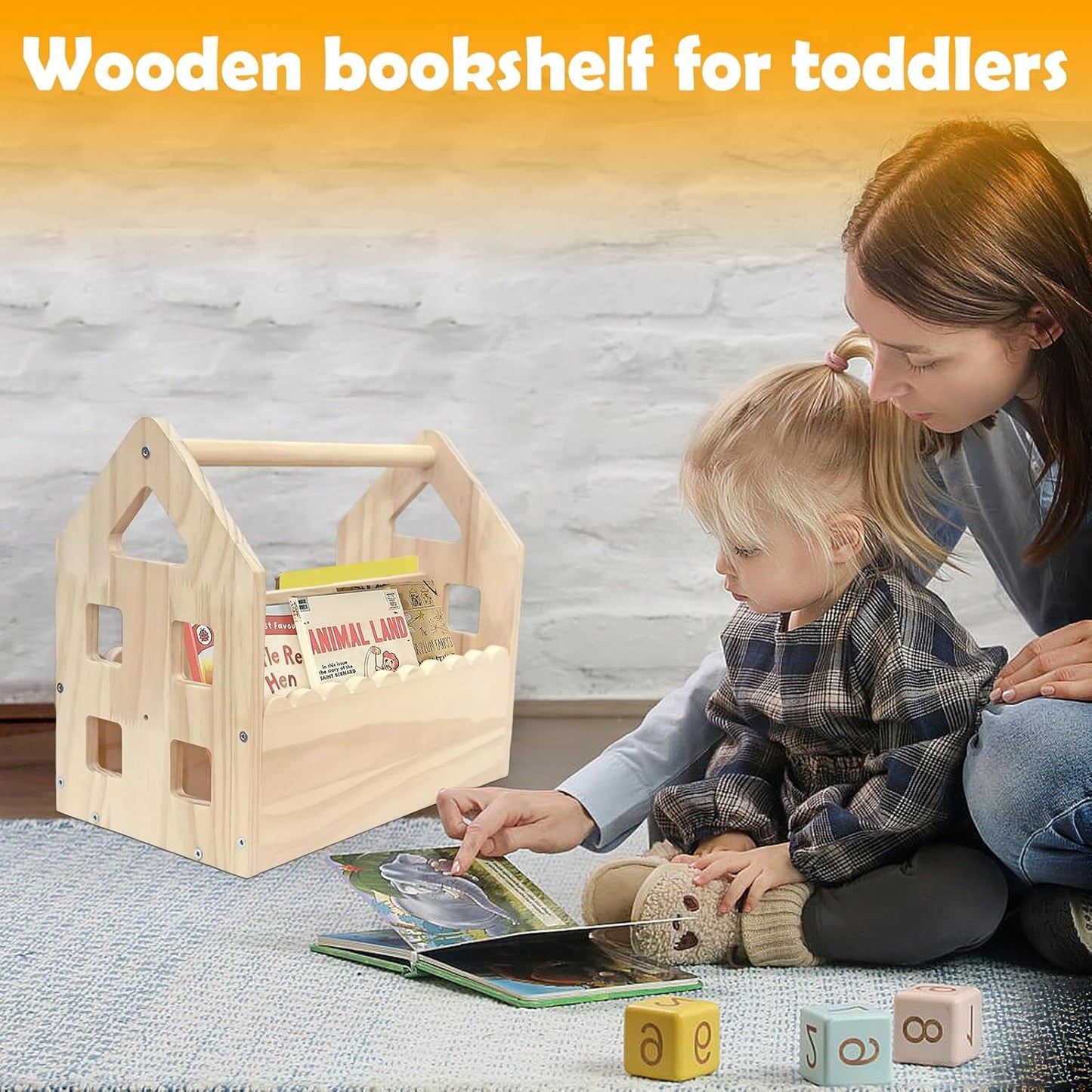 Montessori Wooden Double-Sided Bookshelf – Scalloped House Shape Bookcase for Toddlers (Ages 1-5), Cute & Compact Nursery Storage