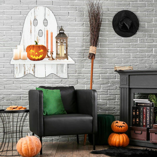 Vintage Wooden Ghost Wall Shelf – Halloween Floating Shelf for Bedroom, Living Room & Farmhouse Decor
