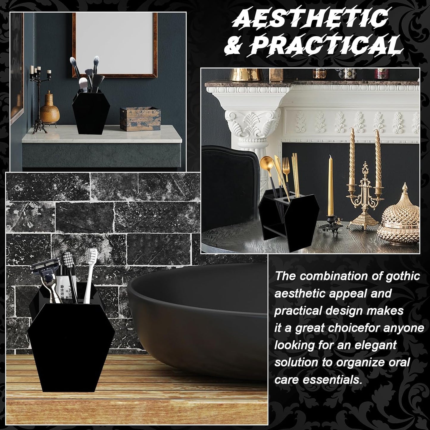 Coffin-Shaped Gothic Toothbrush Holder – Black Acrylic 3-Slot Bathroom Organizer | Spooky Halloween Decor & Gothic Bathroom Accessories