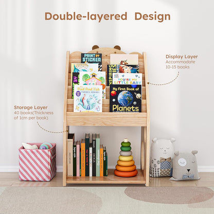 Woodtoe 5-Tier Montessori Bookshelf with Chalkboard & Toy Storage – Large Wooden Book Display Shelf for Kids’ Bedroom, Nursery & Classroom