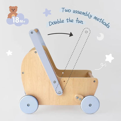 Wooden Baby Walker Cart – Sturdy Toddler Push Toy with Storage