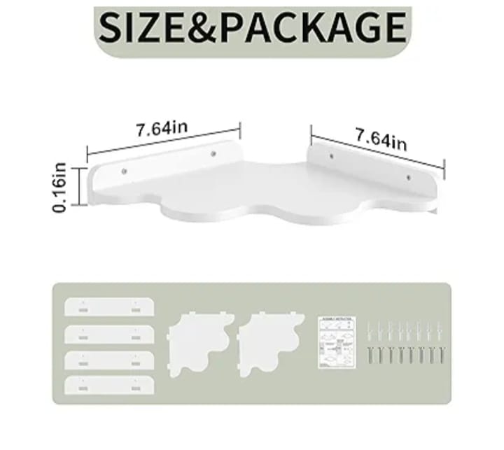 Creative Cloud Shape Wall  Wooden Shelf with Cable Cut-Out, Easy to Hang for Bedroom, Living Room & Kids Room (White)