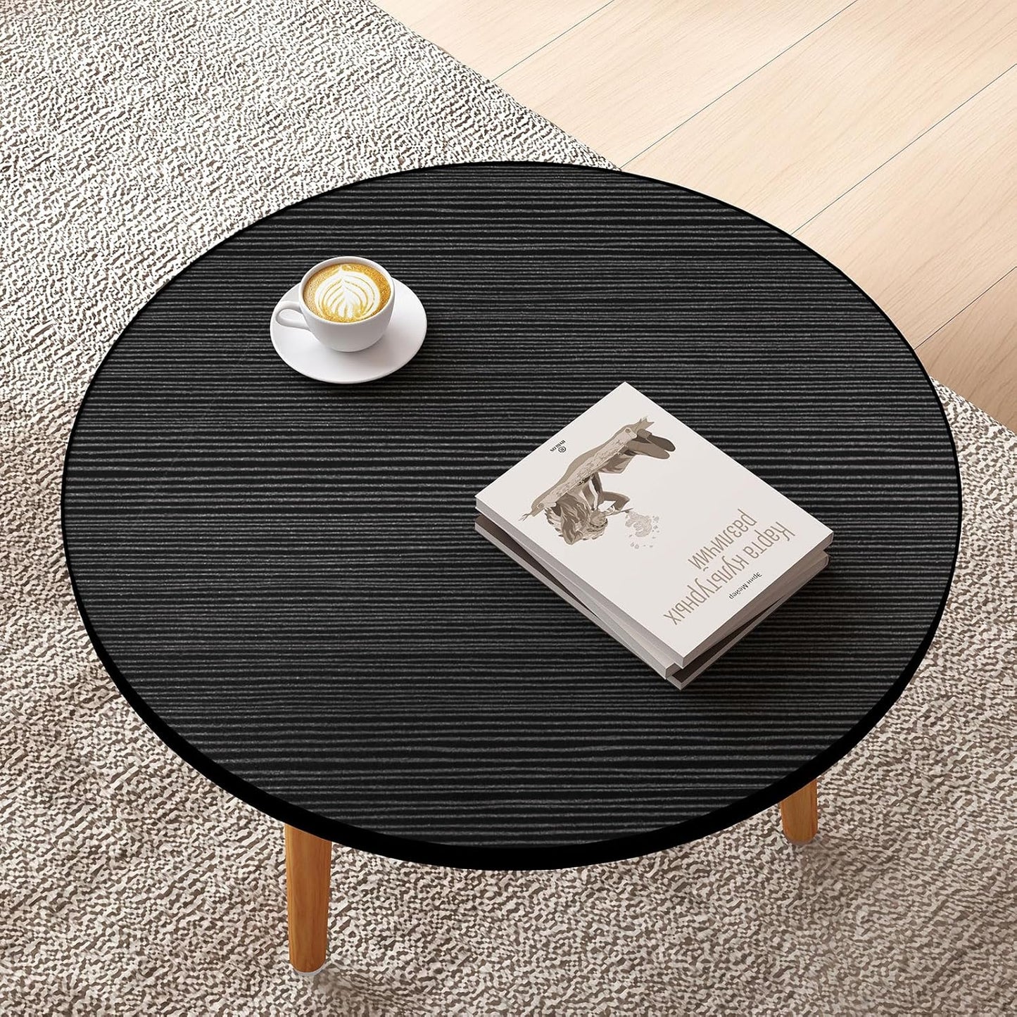 Round MDF Coffee Table – Low Floor Sitting Table with 3 Solid Wood Legs for Living Room, Bedroom & Study Space