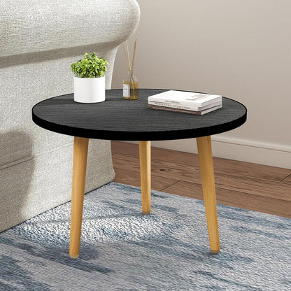 Round MDF Coffee Table – Low Floor Sitting Table with 3 Solid Wood Legs for Living Room, Bedroom & Study Space