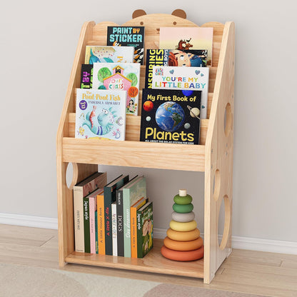 Woodtoe 5-Tier Montessori Bookshelf with Chalkboard & Toy Storage – Large Wooden Book Display Shelf for Kids’ Bedroom, Nursery & Classroom