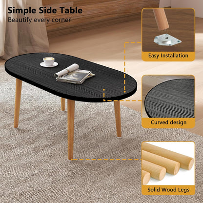 Oval MDF Coffee Table – Low Floor Sitting Table with 4 Solid Wood Legs for Living Room, Bedroom & Study Area