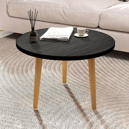 Round MDF Coffee Table – Low Floor Sitting Table with 3 Solid Wood Legs for Living Room, Bedroom & Study Space