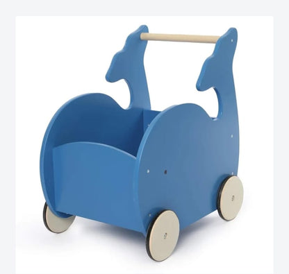 Wooden Baby Walker Cart – Blue Giraffe Design | Push Toy for Toddlers