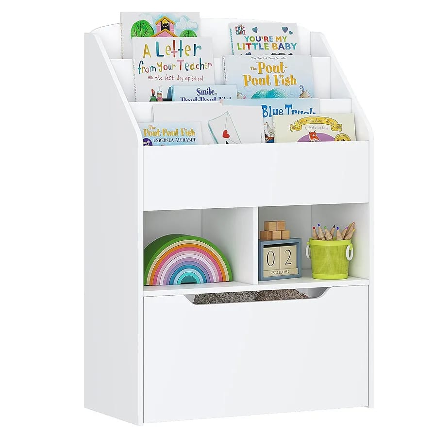 Kids Wooden Multi-Functional Book & Toy Storage Rack – Modern Organizer with Drawers