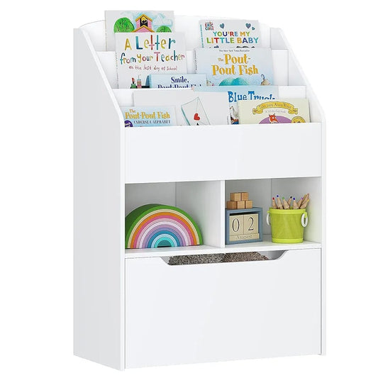 Kids Wooden Multi-Functional Book & Toy Storage Rack – Modern Organizer with Drawers
