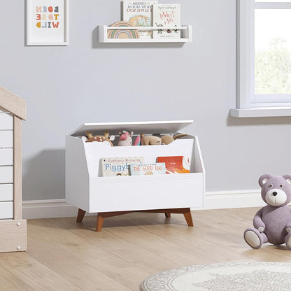 Kids Wooden Toy & Book Storage Box – Modern Organizer with Lid and Open Shelf