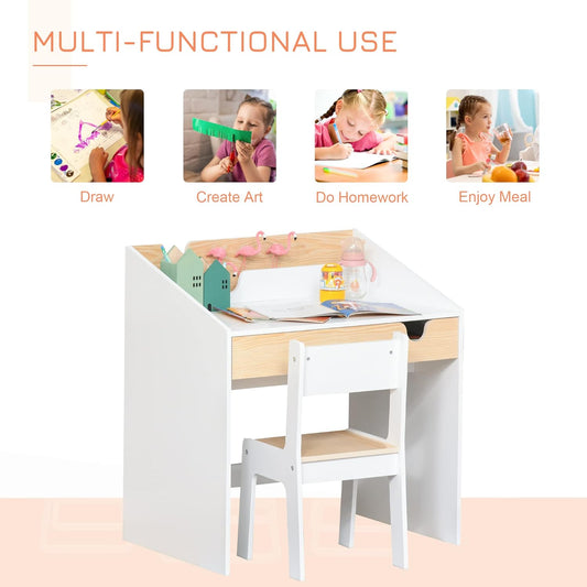 Kids Wooden Study Desk with Chair – Compact Learning Station