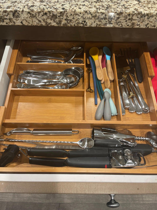 Natural wood Expandable Drawer Divider – Organize Your Kitchen & Workspace"