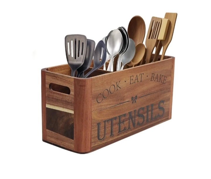 Countertop Wooden Utensil Organizer – Simple, Easy to Clean Storage Box